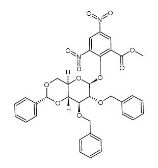 2,4-dinitro-6-(methoxycarbonyl)phenyl 2,3-di-O-benzyl-4,6-O-benzylidene-β-D-glucopyranoside Structure