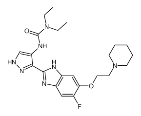 1,1-Diethyl-3-{3-[5-fluoro-6-(2-piperidin-1-ylethoxy)-1H-benzimidazol-2-yl]-1H-pyrazol-4-yl}urea结构式