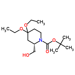 2-Methyl-2-propanyl (2S)-4,4-diethoxy-2-(hydroxymethyl)-1-piperidinecarboxylate Structure