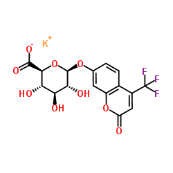 Potassium 2-oxo-4-(trifluoromethyl)-2H-chromen-7-yl β-D-glucopyranosiduronate结构式