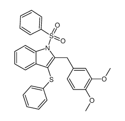 1-phenylsulfonyl-2-(3,4-dimethoxybenzyl)-3-(phenylthio)-1H-indole结构式