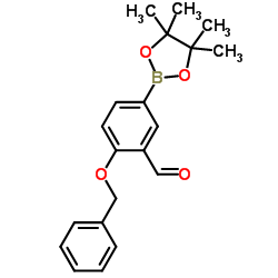 2-(苄氧基)-5-(4,4,5,5-四甲基-1,3,2-二氧硼杂环戊烷-2-基)苯甲醛结构式