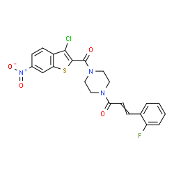 Piperazine, 1-[(3-chloro-6-nitrobenzo[b]thien-2-yl)carbonyl]-4-[3-(2-fluorophenyl)-1-oxo-2-propenyl]- (9CI)结构式