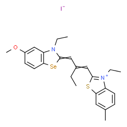 3-ethyl-2-[2-[(3-ethyl-5-methoxy-3H-benzoselenazol-2-ylidene)methyl]but-1-enyl]-6-methylbenzothiazolium iodide structure