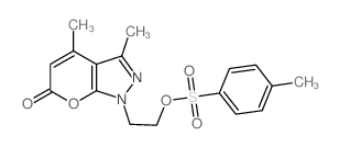 5,7-dimethyl-9-[2-(4-methylphenyl)sulfonyloxyethyl]-2-oxa-8,9-diazabicyclo[4.3.0]nona-4,7,10-trien-3-one Structure