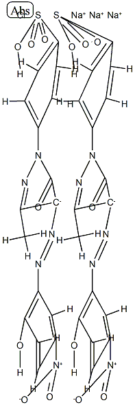 trisodium bis[4-[4,5-dihydro-4-[(2-hydroxy-5-nitrophenyl)azo]-3-methyl-5-oxo-1H-pyrazol-1-yl]benzenesulphonato(3-)]chromate(3-)结构式