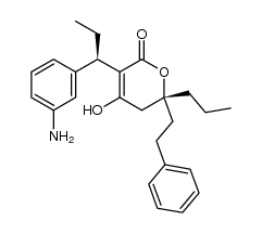 (R)-3-((R)-1-(3-aminophenyl)propyl)-4-hydroxy-6-phenethyl-6-propyl-5,6-dihydro-2H-pyran-2-one Structure