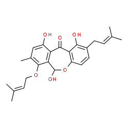 1,6,10-Trihydroxy-8-methyl-2-(3-methyl-2-butenyl)-7-[(3-methyl-2-butenyl)oxy]dibenz[b,e]oxepin-11(6H)-one Structure