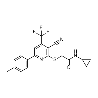 2-((3-Cyano-6-(p-tolyl)-4-(trifluoromethyl)pyridin-2-yl)thio)-N-cyclopropylacetamide Structure