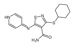 3-cyclohexylsulfanyl-5-(pyridin-4-ylamino)-1,2-thiazole-4-carboxamide结构式