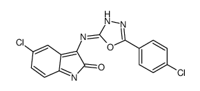 5-Chloro-3-(5-(p-chlorophenyl)-1,3,4-oxadiazol-2-ylimino)-2-indolinone结构式