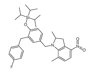 1-[3-(4-fluorobenzyl)-4-triisopropylsilanyloxybenzyl]-2,7-dimethyl-4-nitro-1H-indoline结构式
