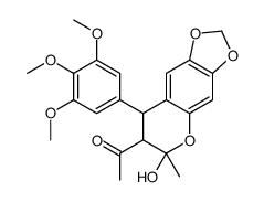 Ethanone, 1-(7,8-dihydro-6-hydroxy-6-methyl-8-(3,4,5-trimethoxyphenyl)-6H-1,3-dioxolo(4,5-g)(1)benzopyran-7-yl)- Structure
