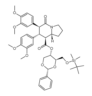 (6R,7R,8S,8aR,2'R,4'S,5'R)-(+)-4'-(t-butyldimethylsiloxymethyl)-2'-phenyl-1',3'-dioxan-5'-yl 6,7-bis-(3,4-dimethoxyphenyl)-5-oxoindolizidine-8-carboxylate结构式