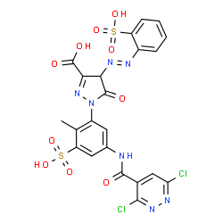 1-[5-[[(3,6-dichloropyridazin-4-yl)carbonyl]amino]-2-methyl-3-sulphophenyl]-4,5-dihydro-5-oxo-4-[(2-sulphophenyl)azo]-1H-pyrazole-3-carboxylic acid structure