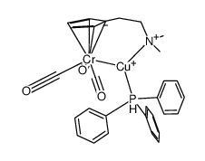 [Cr(Cu(PPh3))(CO)3(μ-η5:η1-(2-(dimethylamino)ethyl)cyclopentadienyl)]结构式