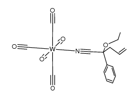 pentacarbonyl(2-ethoxy-2-phenyl-4-pentenenitrile-N)tungsten(0)结构式