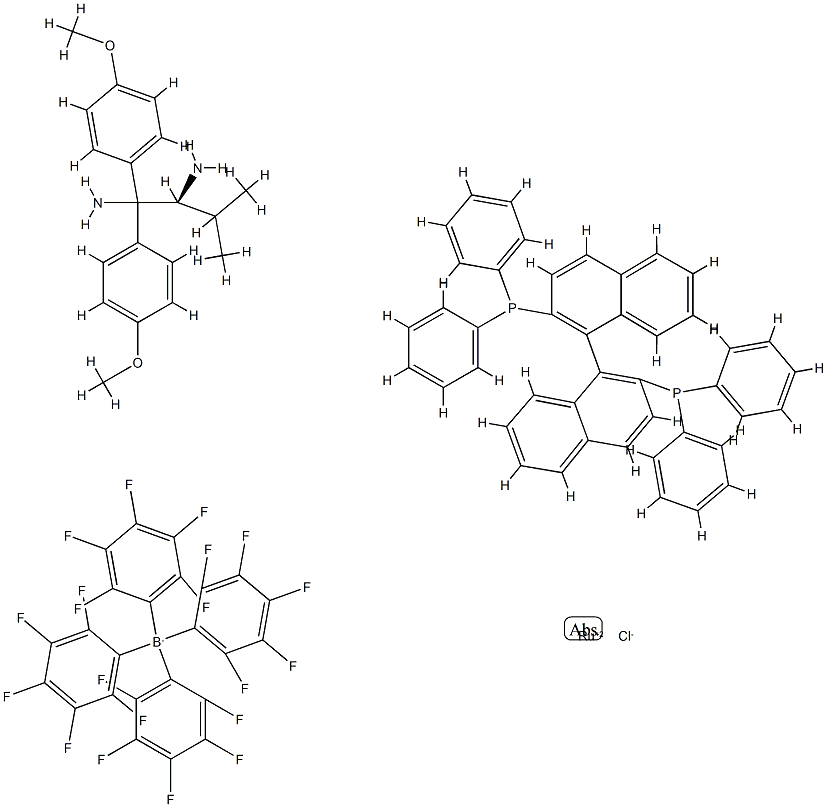 Chloro[(S)-(-)-2,2'-bis[diphenylphosphino]-1,1'-binaphthyl][(S)-1,1-bis(4-methoxyphenyl)-3-methylbutane-1,2-diamine]ruthenium(II) tetrakis(pentafluorophenyl)borate Structure