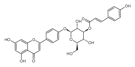 apigenin-4'-(3-O-(p-(E)-coumaroyl)-β-D-glucopyranoside) Structure