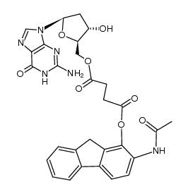 2-acetamido-9H-fluoren-1-yl (((2R,3S,5R)-5-(2-amino-6-oxo-1H-purin-9(6H)-yl)-3-hydroxytetrahydrofuran-2-yl)methyl) succinate结构式