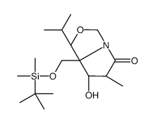 (3R,4S,5S,6S)-1-Aza-5-(t-butyldimethylsilyloxymethyl)-4-hydroxy-6-isopropyl-3-methyl-7-oxabicyclo[3.3.0]-octan-2-one结构式