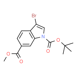 1-叔丁基6-甲基3-溴-1H-吲哚-1,6-二甲酸酯结构式