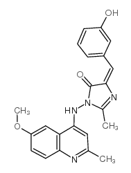 4H-Imidazol-4-one, 3,5-dihydro-5-((3-hydroxyphenyl)methylene)-3-((6-me thoxy-2-methyl-4-quinolinyl)amino)-2-methyl- Structure