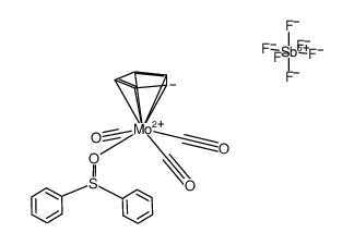 tricarbonyl(cyclopentadienyl)(diphenyl sulfoxide)molybdenum hexafluorostibate Structure