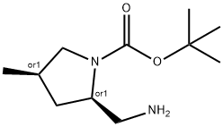 REL-(叔丁基)(2R,4R)-2-(氨基甲基)-4-甲基吡咯烷-1-羧酸叔丁酯结构式