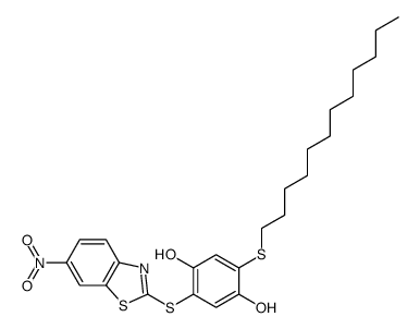 2-dodecylsulfanyl-5-[(6-nitro-1,3-benzothiazol-2-yl)sulfanyl]benzene-1,4-diol Structure