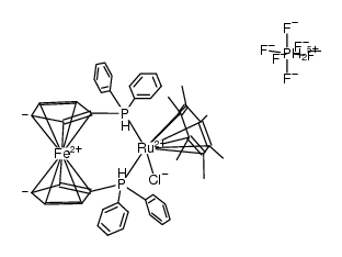 [(η(6)-hexamethylbenzene)RuCl(1,1'-bis(diphenylphosphino)ferrocene-P,P')]PF6 Structure