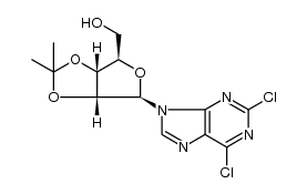 ((3aR,4R,6R,6aR)-6-(2,6-二氯-9H-嘌呤-9-基)-2,2-二甲基四氢呋喃并[3,4-d][1,3]二氧戊环-4-基)甲醇结构式