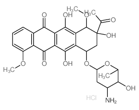 8-acetyl-10-(4-amino-5-hydroxy-6-methyl-oxan-2-yl)oxy-6,8,11-trihydroxy-1,7-dimethoxy-9,10-dihydro-7H-tetracene-5,12-dione structure