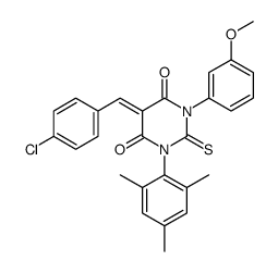(5E)-5-[(4-chlorophenyl)methylidene]-1-(3-methoxyphenyl)-2-sulfanylide ne-3-(2,4,6-trimethylphenyl)-1,3-diazinane-4,6-dione picture