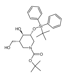 (3R,4R,5S)-N-tert-butoxycarbonyl-3-(tert-butyldiphenylsilyloxy)-4-hydroxy-5-(hydroxymethyl)piperidine结构式