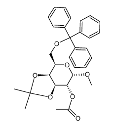 methyl 2-O-acetyl-3,4-O-isopropylidene-6-O-trityl-α-D-galactopyranoside结构式