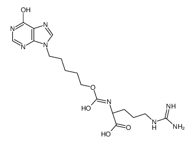 (2S)-5-(diaminomethylideneamino)-2-[5-(6-oxo-3H-purin-9-yl)pentoxycarbonylamino]pentanoic acid结构式