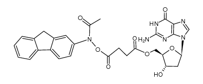 ((2R,3S,5R)-5-(2-amino-6-oxo-1H-purin-9(6H)-yl)-3-hydroxytetrahydrofuran-2-yl)methyl 4-((N-(9H-fluoren-2-yl)acetamido)oxy)-4-oxobutanoate Structure
