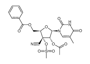 1-(2'-O-acetyl-5'-O-benzoyl-3'-C-cyano-3'-O-mesyl-β-D-ribofuranosyl)thymine结构式