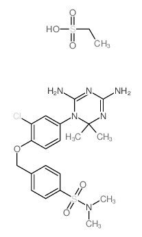 4-[[2-chloro-4-(4,6-diamino-2,2-dimethyl-1,3,5-triazin-1-yl)phenoxy]methyl]-N,N-dimethyl-benzenesulfonamide; ethanesulfonic acid structure