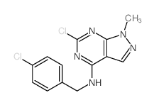 3-chloro-N-[(4-chlorophenyl)methyl]-9-methyl-2,4,8,9-tetrazabicyclo[4.3.0]nona-1,3,5,7-tetraen-5-amine structure