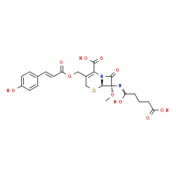 (7S)-7-[(4-Carboxy-1-oxobutyl)amino]-7-methoxy-3-[[[(E)-3-(4-hydroxyphenyl)-1-oxo-2-propenyl]oxy]methyl]cepham-3-ene-4-carboxylic acid structure