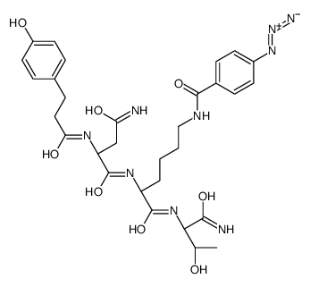 N(alpha)-3-(4-hydroxyphenylpropionyl)asparaginyl-lysyl-(N(epsilon)-4-azidobenzoyl)threoninamide structure