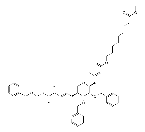 methyl 9-(((E)-4-((2S,3S,4R,5S)-3,4-bis(benzyloxy)-5-((4R,5S,E)-5-((benzyloxy)methoxy)-4-methylhex-2-en-1-yl)tetrahydro-2H-pyran-2-yl)-3-methylbut-2-enoyl)oxy)nonanoate结构式