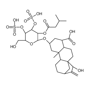 15α-hydroxy-2β-[[2-O-isovaleryl-3,4α-di-O-sulpho-β-D-glucopyranosyl]oxy]-19-norkaur-16-en-18-oic acid structure