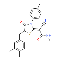 2-cyano-2-[5-(3,4-dimethylbenzyl)-3-(4-methylphenyl)-4-oxo-1,3-thiazolidin-2-ylidene]-N-methylacetamide structure