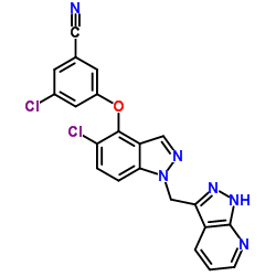 3-(1-((1H-pyrazolo[3,4-b]pyridin-3-yl)Methyl)-5-chloro-1H-indazol-4-yloxy)-5-chlorobenzonitrile structure