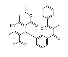 5-O-ethyl 3-O-methyl 2,6-dimethyl-4-(3-methyl-4-oxo-2-phenylchromen-8-yl)-1,4-dihydropyridine-3,5-dicarboxylate Structure
