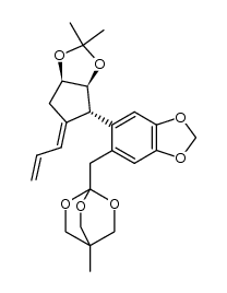 (3aα,4α,5E,6aα)-(+/-)-4-methyl-1-[[6-[tetrahydro-2,2-dimethyl-5-(2-propenylidene)-4H-cyclopenta-1,3-dioxol-4-yl]-1,3-benzodioxol-5-yl]methyl]-2,6,7-trioxabicyclo[2.2.2]octane结构式