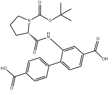 2-(1-(tert-butoxycarbonyl)pyrrolidine-2-carboxamido)-[1,1'-biphenyl]-4,4'-dicarboxylic acid Structure